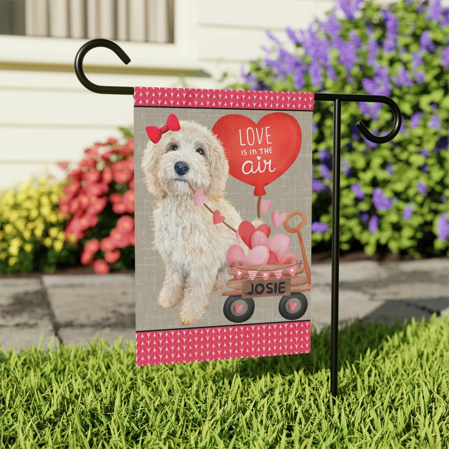 Personalized Light Blonde Doodle Dog (GIRL)Valentine Garden Flag - Doodle Mom & Dad Gift, Double-sided Garden Flag, Stand Not Inlu