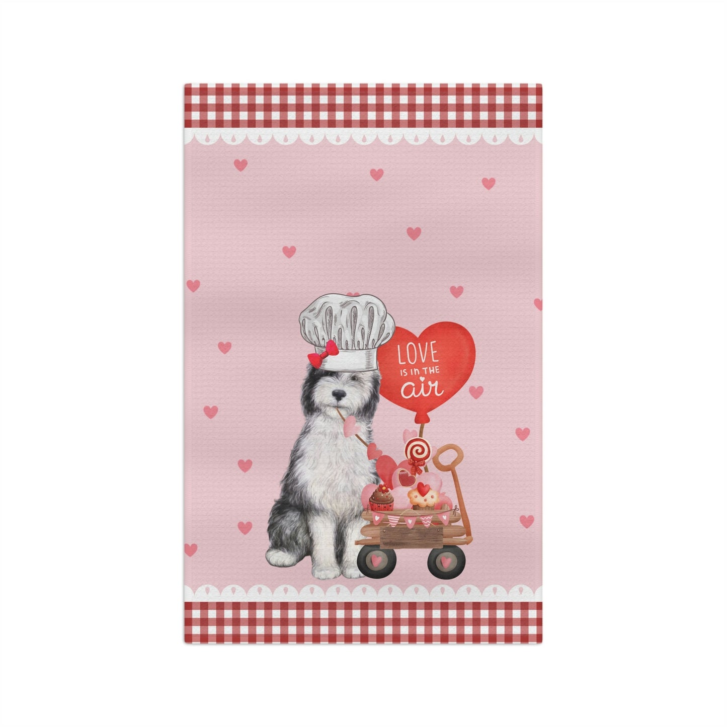 Valentine Sheepadoodle (girl) Kitchen Towel - Doodle Lover Mom Or Dad Gift, Boutique Style Doodle Tea Towel, Soft Waffle Weave