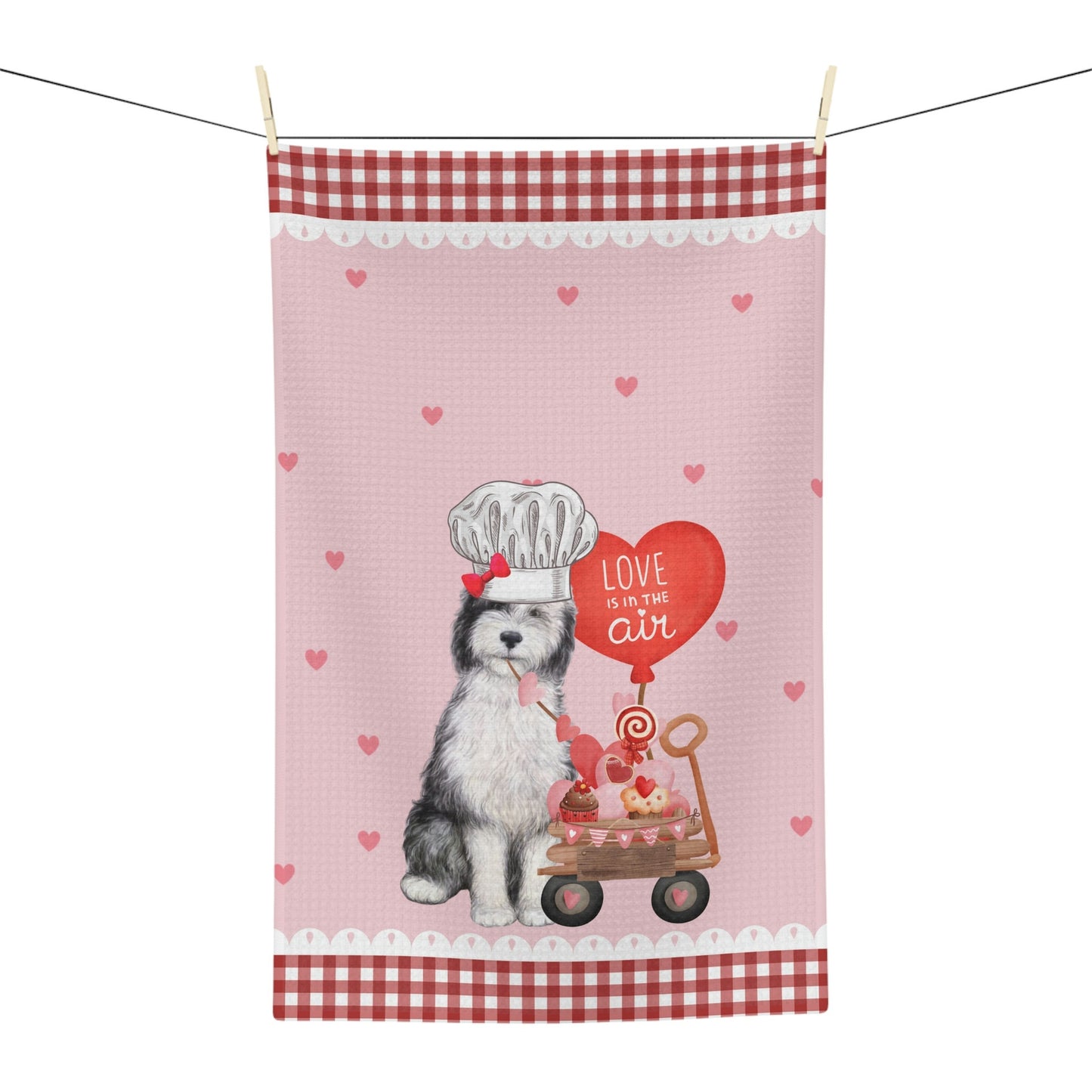 Valentine Sheepadoodle (girl) Kitchen Towel - Doodle Lover Mom Or Dad Gift, Boutique Style Doodle Tea Towel, Soft Waffle Weave