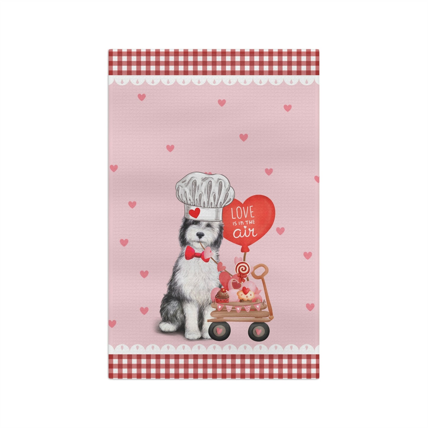 Valentine Sheepadoodle (boy) Kitchen Towel - Doodle Lover Mom Or Dad Gift, Boutique Style Doodle Tea Towel, Soft Waffle Weave