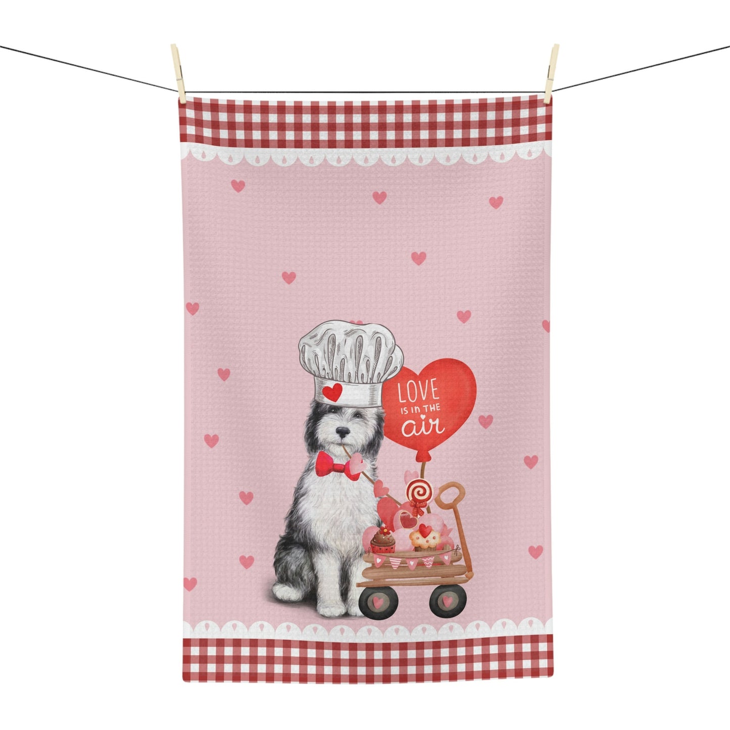 Valentine Sheepadoodle (boy) Kitchen Towel - Doodle Lover Mom Or Dad Gift, Boutique Style Doodle Tea Towel, Soft Waffle Weave