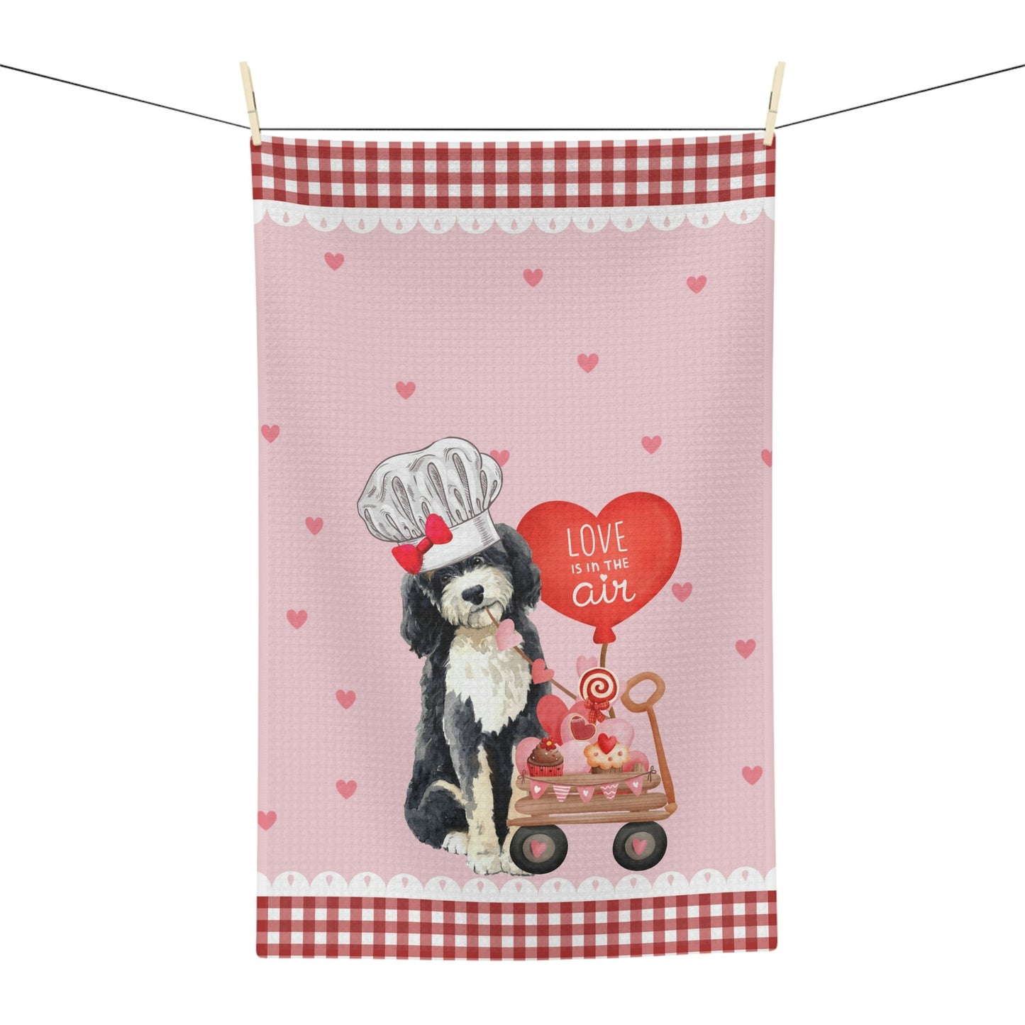 Valentine Bernedoodle (Girl) Kitchen Towel - Doodle Lover Mom Or Dad Gift, Boutique Style Doodle Tea Towel, Soft Waffle Weave