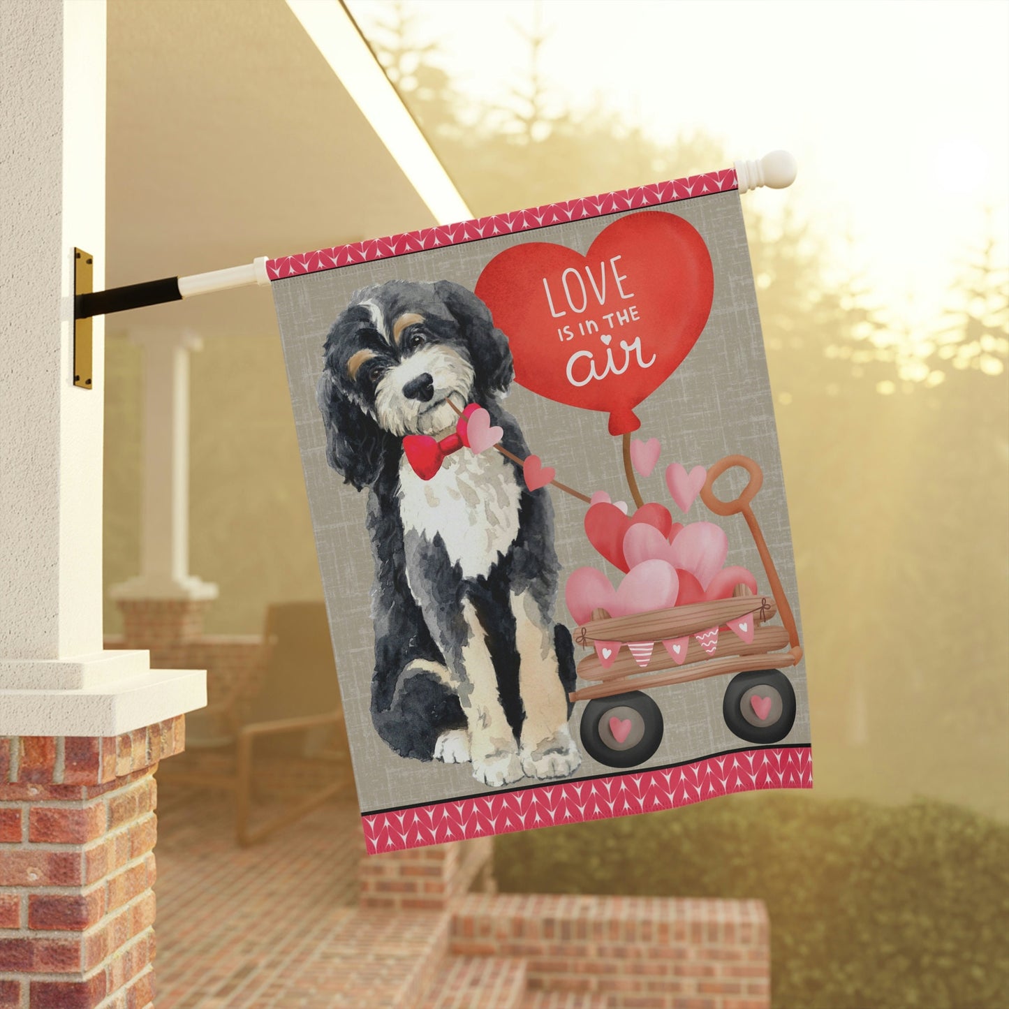 Bernedoodle (boy) Valentine Large Gift Flag - Bernedoodle Home & Garden Flag Banner, Bernedoodle Mom/Dad Gift, Pole Not Included