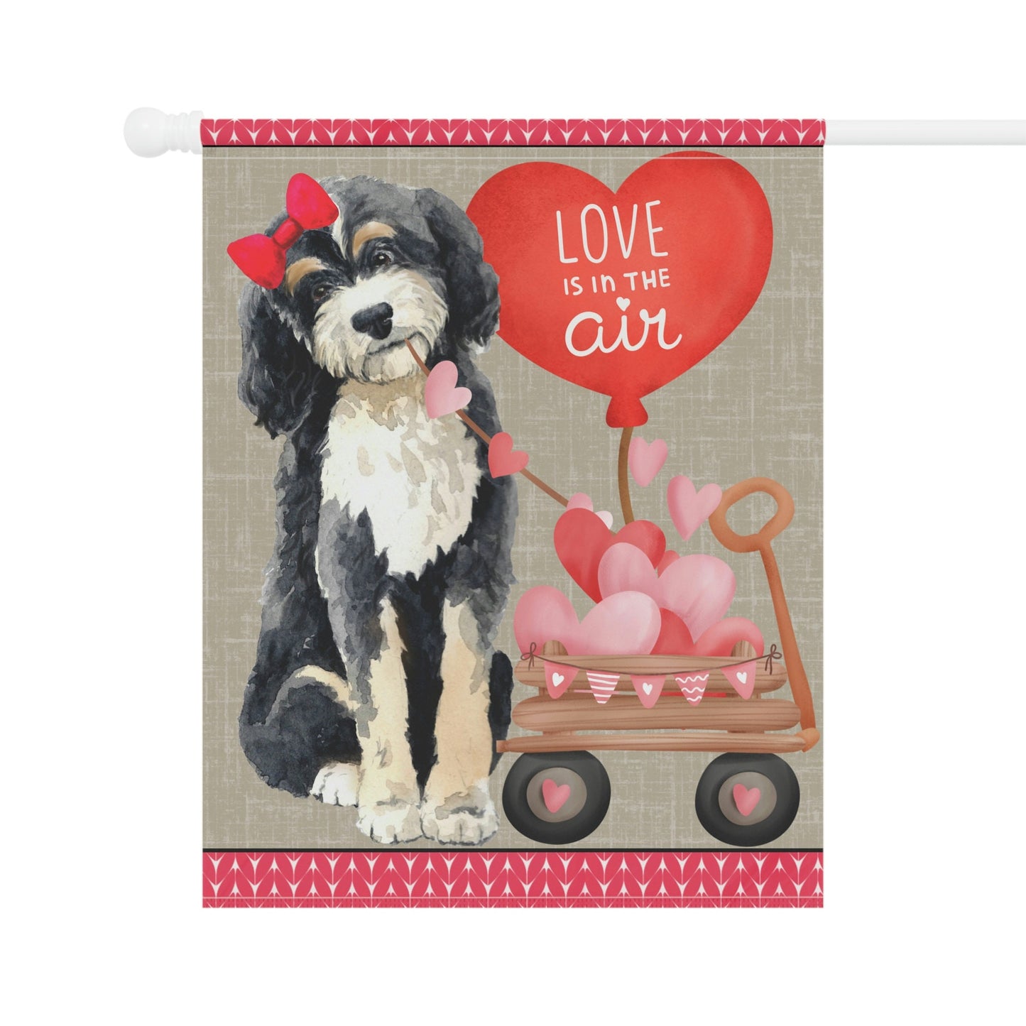 Bernedoodle (girl) Valentine Large Gift Flag - Bernedoodle Home & Garden Flag Banner, Bernedoodle Mom/Dad Gift, Pole Not Included