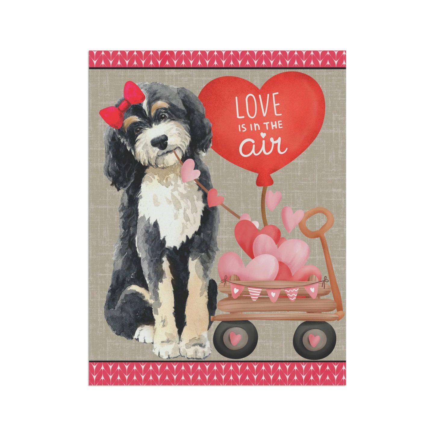 Bernedoodle (girl) Valentine Large Gift Flag - Bernedoodle Home & Garden Flag Banner, Bernedoodle Mom/Dad Gift, Pole Not Included