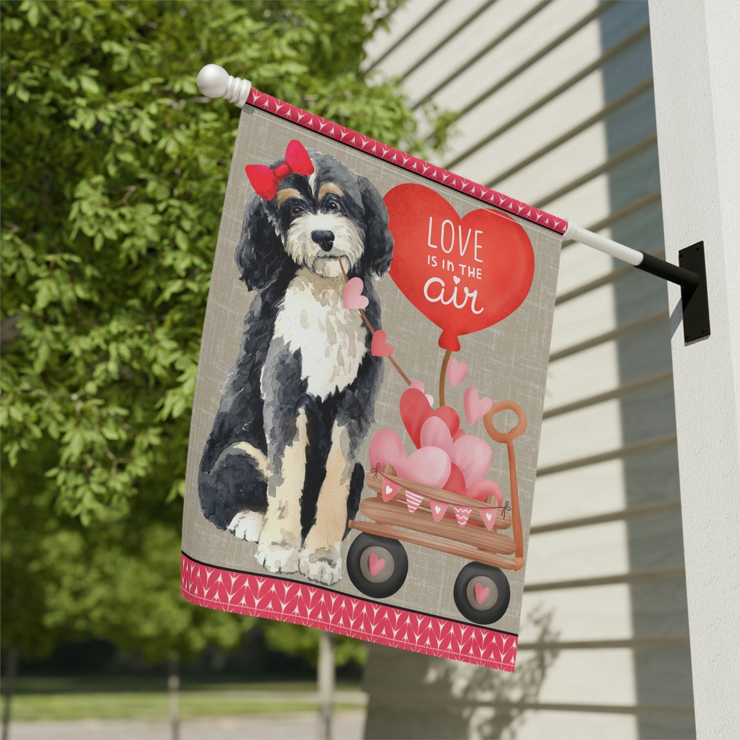 Bernedoodle (girl) Valentine Large Gift Flag - Bernedoodle Home & Garden Flag Banner, Bernedoodle Mom/Dad Gift, Pole Not Included