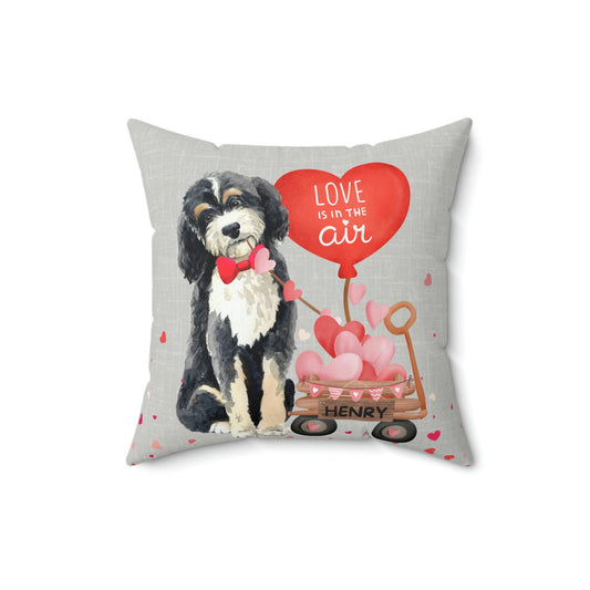 Personalized Bernedoodle Valentine's Day Pillow - Boutique Style Valentine Gift for Doodle Dog Mom or Doodle Lover, Pillow and Cov