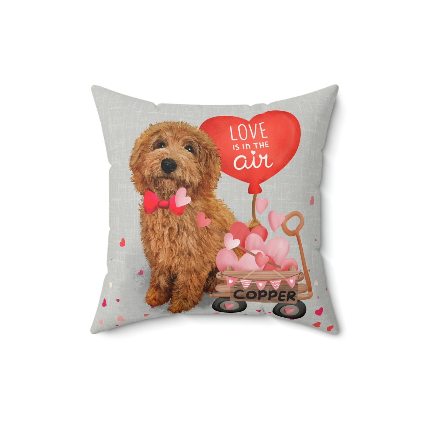 Personalized Apricot Red Doodle (BOY)Valentine's Day Pillow - Boutique Style Valentine Gift for Doodle Dog Mom, Pillow and Insert