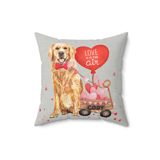 Personalized Golden Retriever (BOY)Valentine's Day Pillow - Boutique Style Valentine Gift for Golden Dog Mom, Pillow & Cover