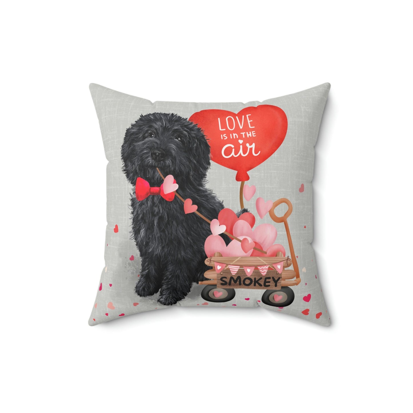 Personalized Black Doodle (BOY)Valentine's Day Pillow - Boutique Style Valentine Gift for Doodle Dog Mom, Pillow and Insert