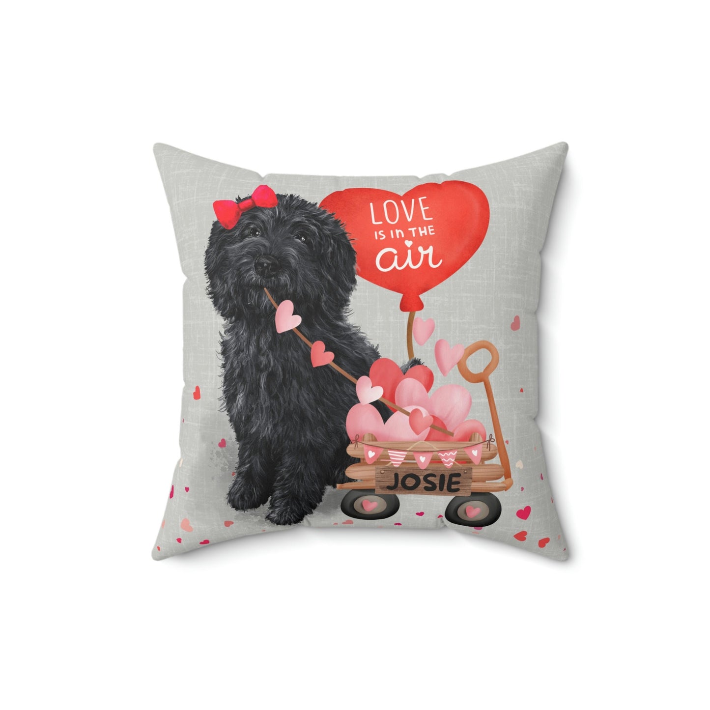 Personalized Black Doodle (GIRL)Valentine's Day Pillow - Boutique Style Valentine Gift for Doodle Dog Mom, Pillow and Insert