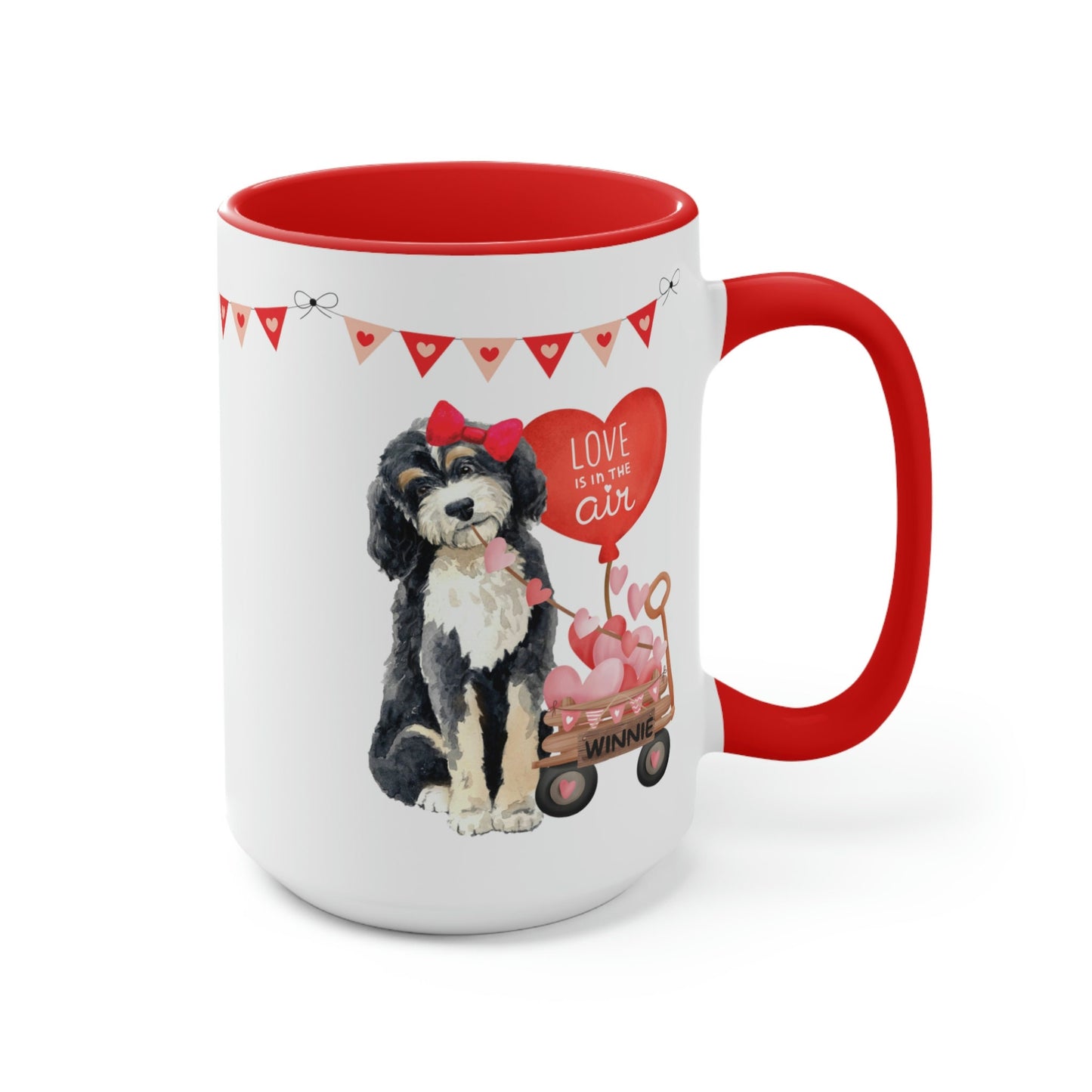 Personalized Bernedoodle Dog (girl Valentine's Day Mug - 15 Oz Two-Tone Coffee Mugs, Perfect Gift Idea for Doodle Mom