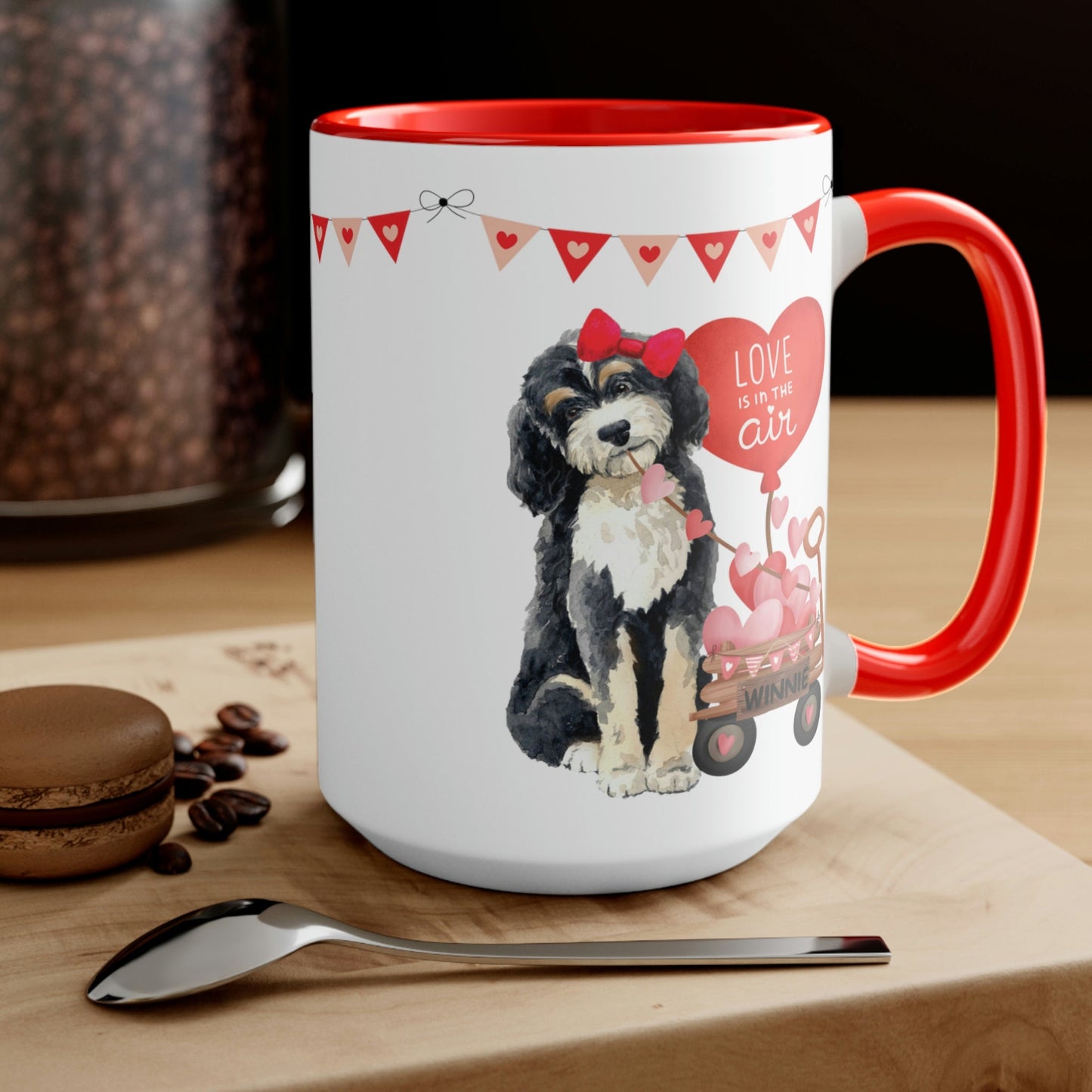 Personalized Bernedoodle Dog (girl Valentine's Day Mug - 15 Oz Two-Tone Coffee Mugs, Perfect Gift Idea for Doodle Mom