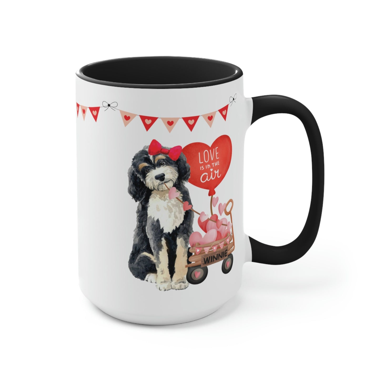 Personalized Bernedoodle Dog (girl Valentine's Day Mug - 15 Oz Two-Tone Coffee Mugs, Perfect Gift Idea for Doodle Mom