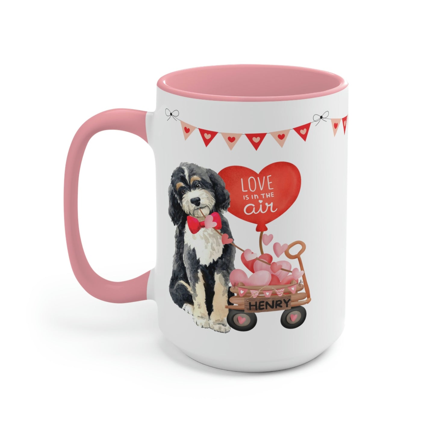 Personalized Bernedoodle Dog (boy) Valentine's Day Mug - 15 Oz Two-Tone Coffee Mugs, Perfect Gift Idea for Doodle Mom