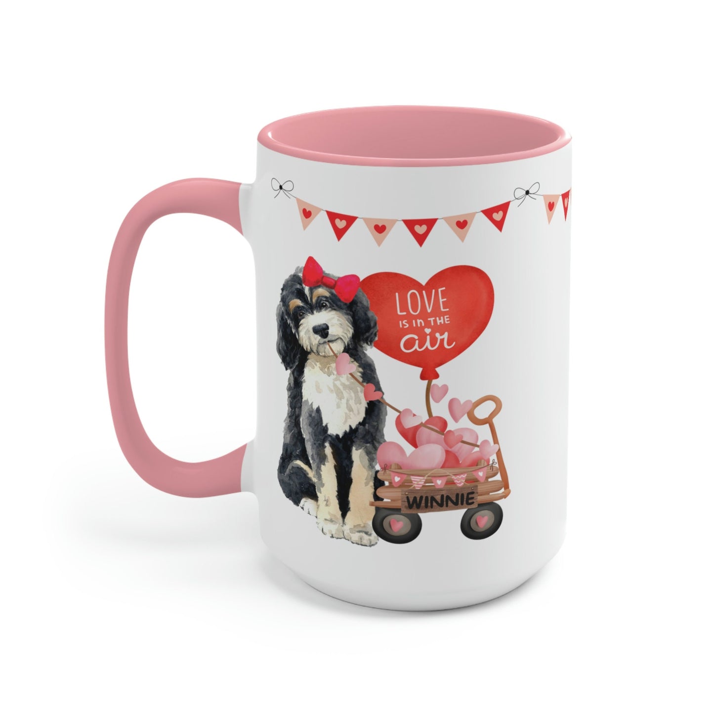 Personalized Bernedoodle Dog (girl Valentine's Day Mug - 15 Oz Two-Tone Coffee Mugs, Perfect Gift Idea for Doodle Mom