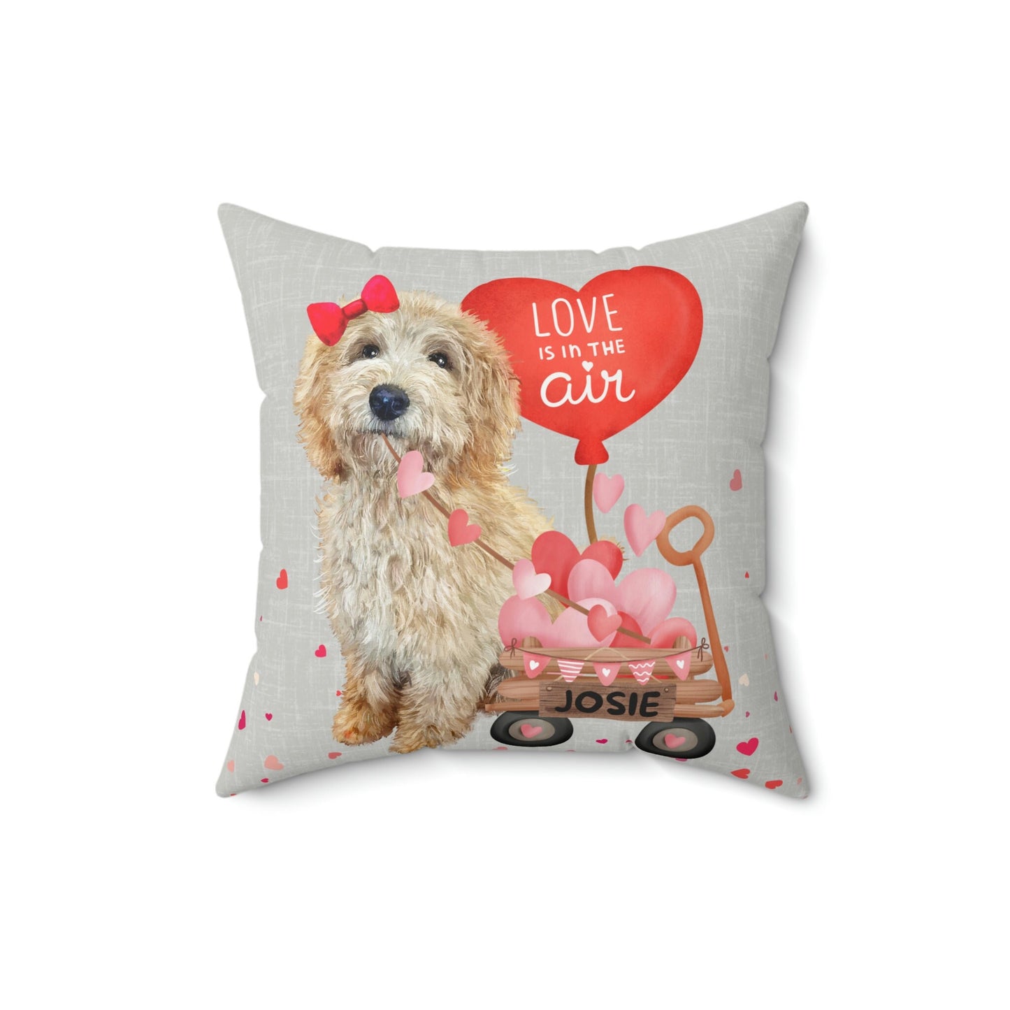 Personalized Blonde Doodle Dog (GIRL)Valentine's Day Pillow ,Valentine Gift for Doodle Dog Mom - Goldendoodle, Labradodle,Cockapoo