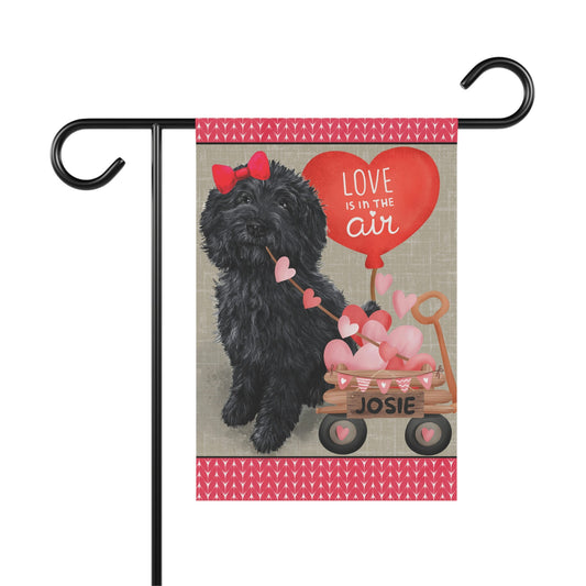 Personalized Black Doodle Dog (GIRL)Valentine Garden Flag - Doodle Mom & Dad Gift, Double-sided Garden Flag, Stand Not Included,