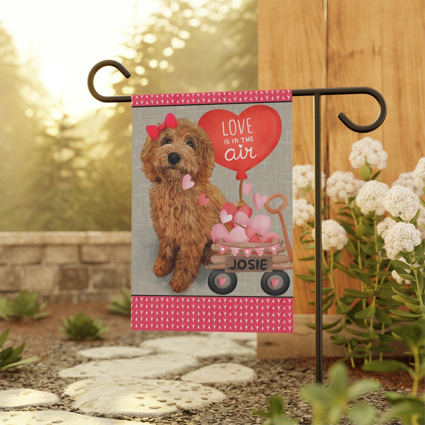 Personalized Apricot Red Doodle Dog (GIRL)Valentine Garden Flag - Doodle Mom & Dad Gift, Double-sided Garden Flag, Stand Not Inlud