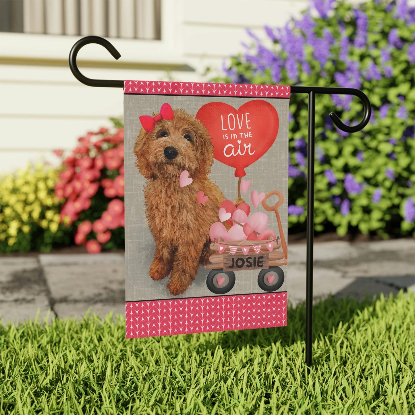 Personalized Apricot Red Doodle Dog (GIRL)Valentine Garden Flag - Doodle Mom & Dad Gift, Double-sided Garden Flag, Stand Not Inlud