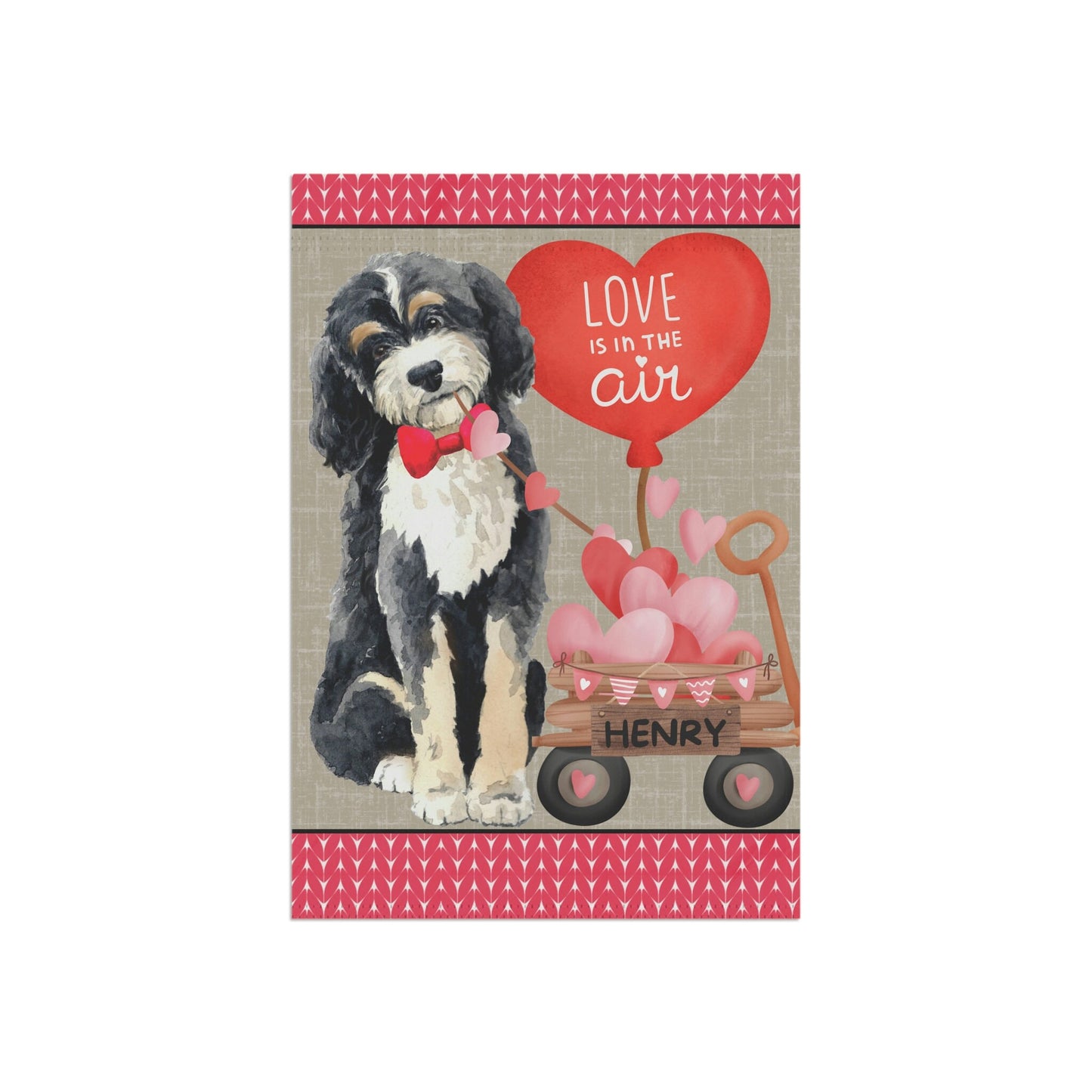 Personalized Bernedoodle Dog (BOY)Valentine Garden Flag - Fun Gift for Doodle Moms & Dads, Double-sided Garden Flag, Stand Not Inc