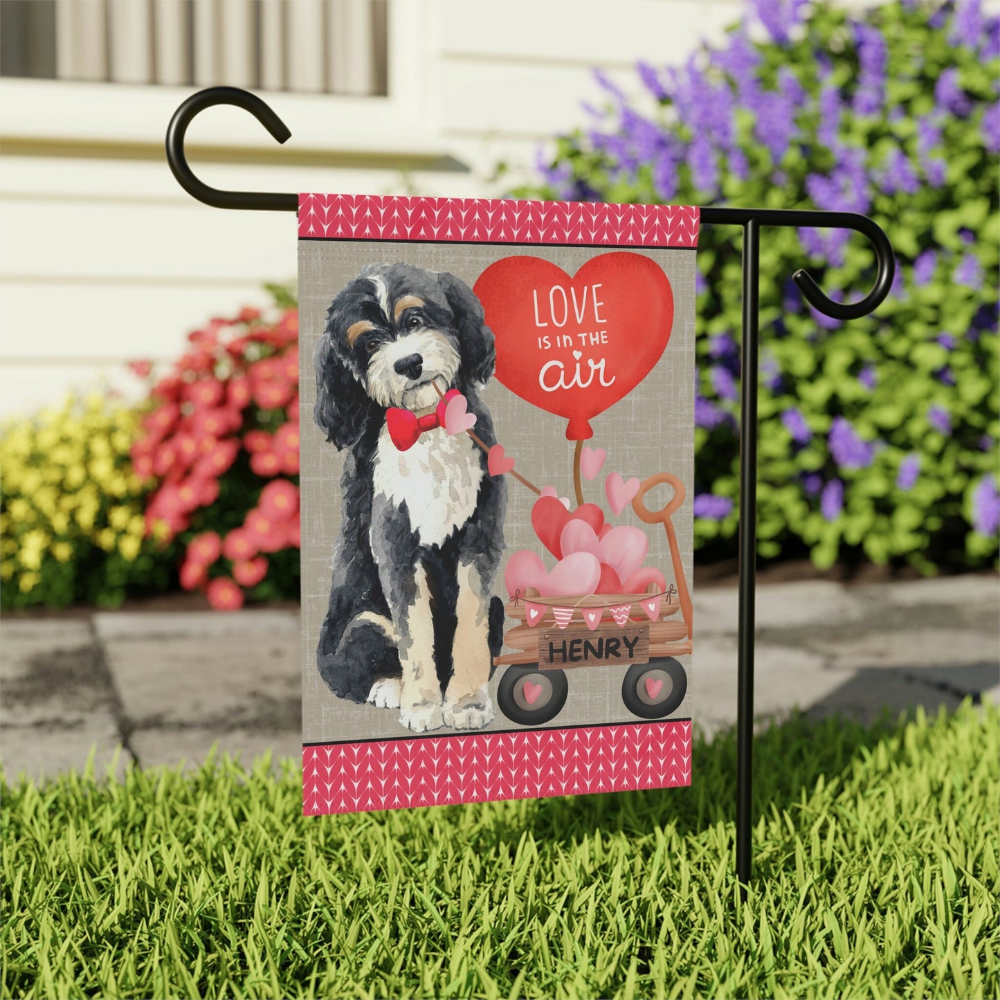 Personalized Bernedoodle Dog (BOY)Valentine Garden Flag - Fun Gift for Doodle Moms & Dads, Double-sided Garden Flag, Stand Not Inc