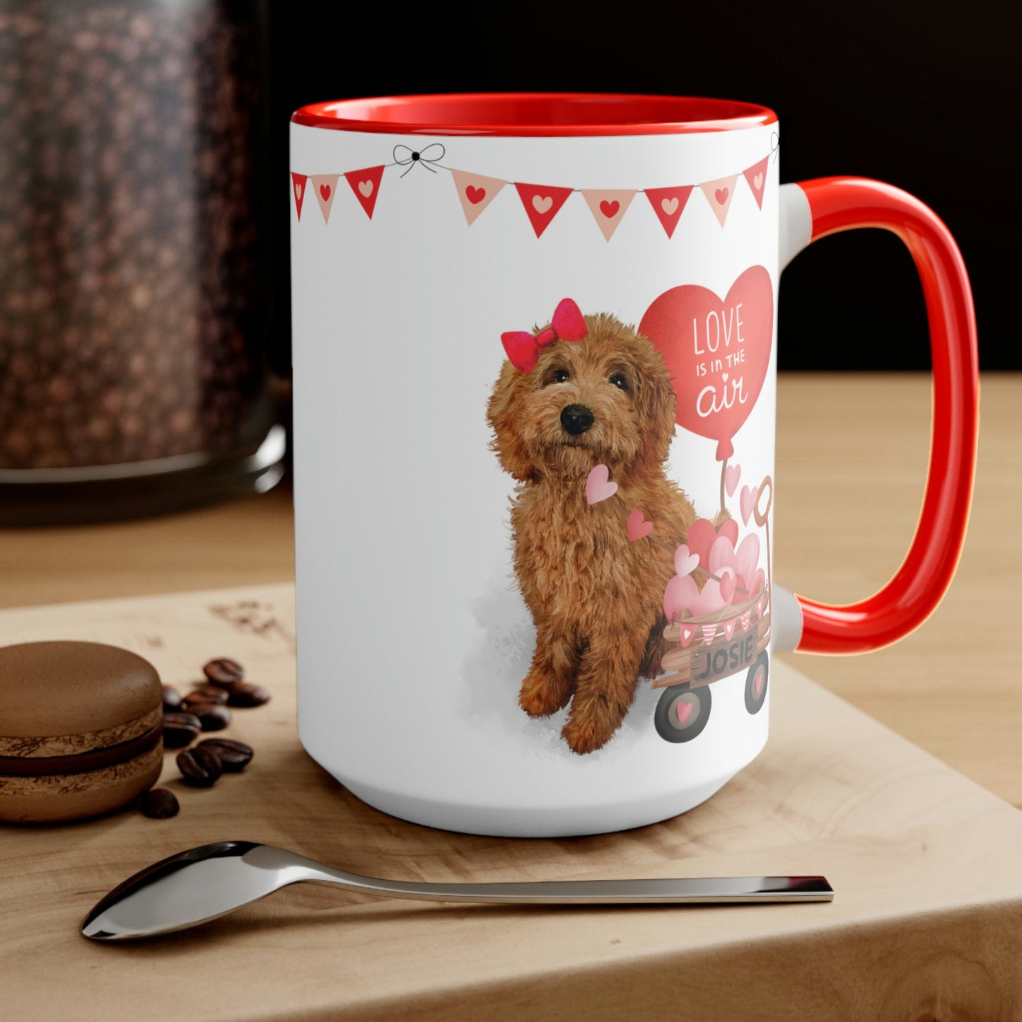 Personalized Apricot Doodle Dog (Girl) Valentine's Day Mug - 15 Oz Two-Tone Coffee Mugs, Perfect Gift Idea for Doodle Mom or Owner