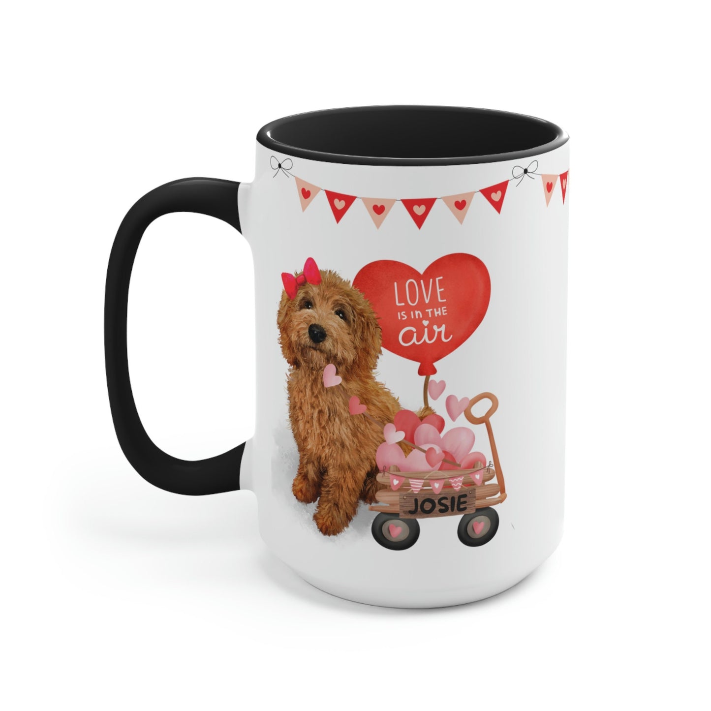 Personalized Apricot Doodle Dog (Girl) Valentine's Day Mug - 15 Oz Two-Tone Coffee Mugs, Perfect Gift Idea for Doodle Mom or Owner