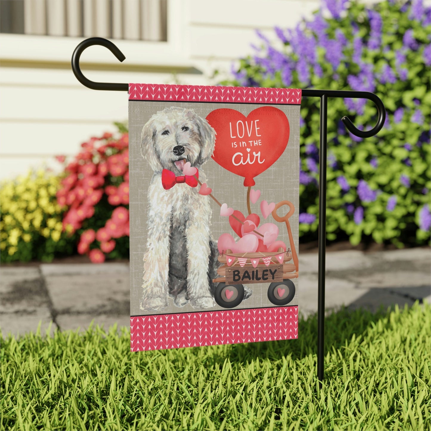 Personalized Goldendoodle - Labradoodle, Doodle Valentine Flag, Doodle Mom/Dad Gift, Double-sided Flag, Stand Not Included