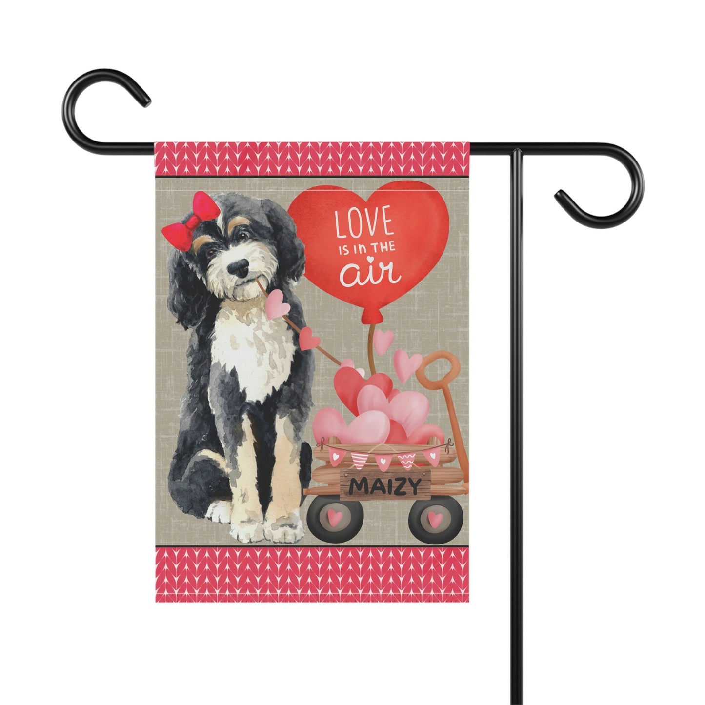 Personalized Bernedoodle Dog (GIRL)Valentine Garden Flag - Fun Gift for Doodle Moms & Dads, Double-sided Garden Flag, Stand Not In