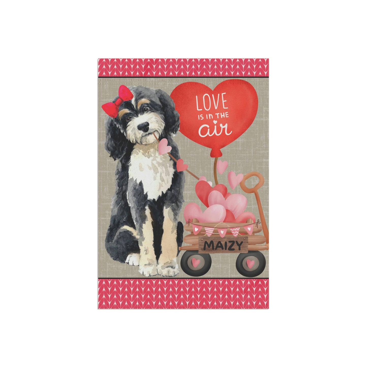 Personalized Bernedoodle Dog (GIRL)Valentine Garden Flag - Fun Gift for Doodle Moms & Dads, Double-sided Garden Flag, Stand Not In