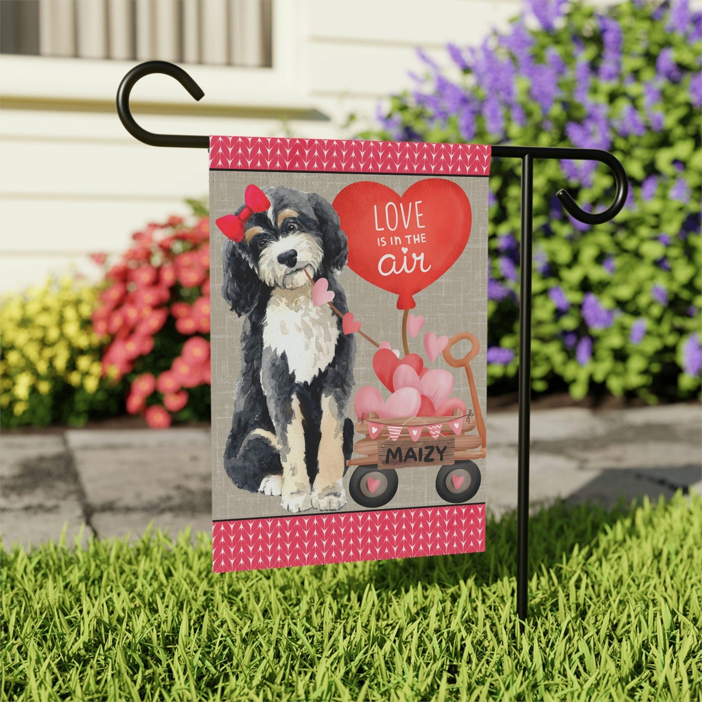 Personalized Bernedoodle Dog (GIRL)Valentine Garden Flag - Fun Gift for Doodle Moms & Dads, Double-sided Garden Flag, Stand Not In