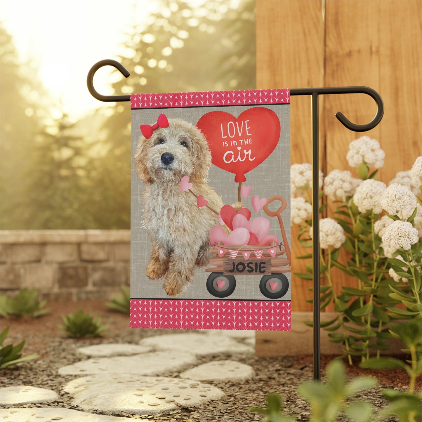 Personalized Blonde Labradoodle - Goldendoodle, Doodle (GIRL)Valentine Garden Flag, Doodle Mom Dad Gift, Double-sided, Stand Not I