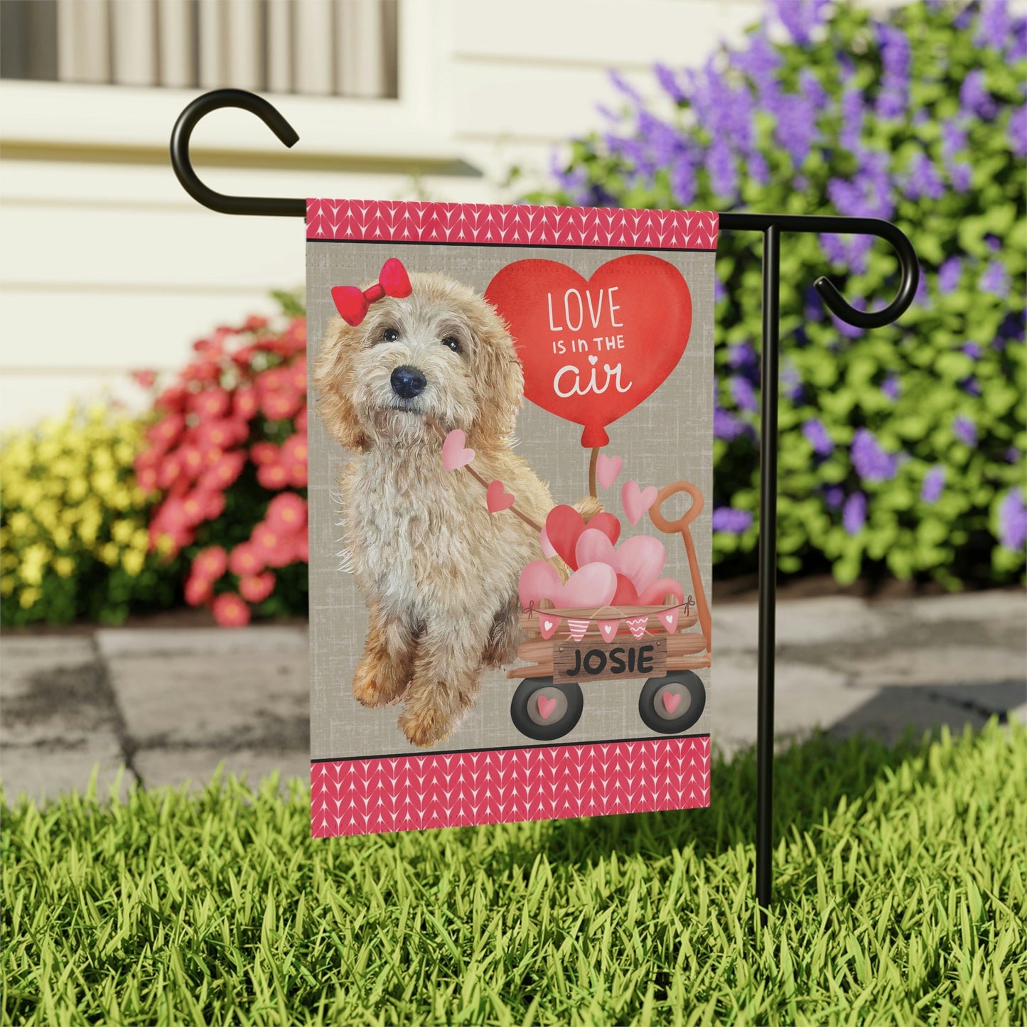 Personalized Blonde Labradoodle - Goldendoodle, Doodle (GIRL)Valentine Garden Flag, Doodle Mom Dad Gift, Double-sided, Stand Not I