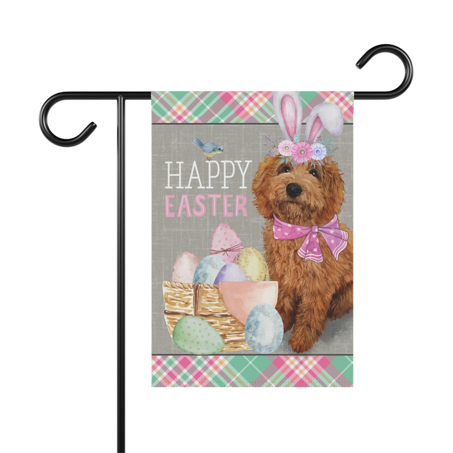 Red Apricot Doodle(GIRL) Easter Garden Flag (Double-side) - Doodle Mom & Dad Gift, Goldendoodle, Labradoodle, Etc. Stand Not Inclu