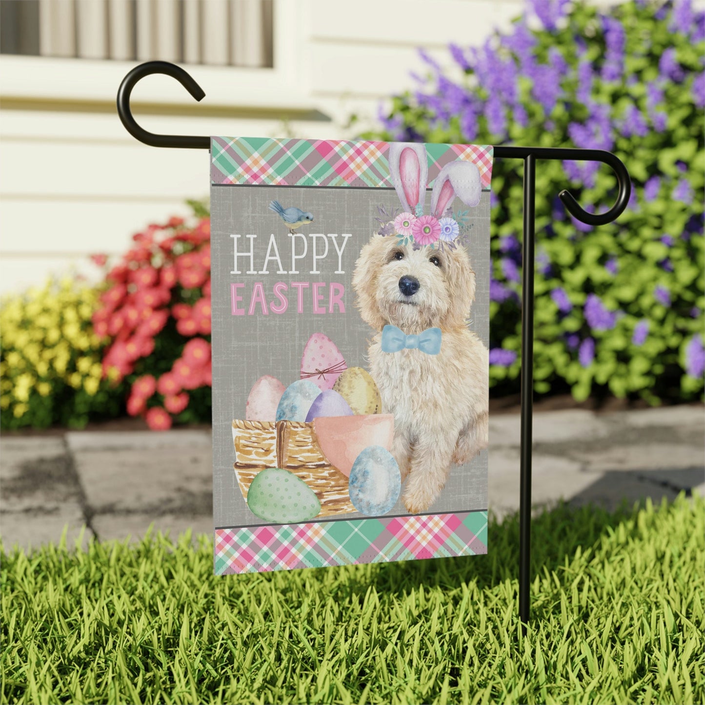 Light Blonde Doodle(BOY) Easter Garden Flag - Easter Gift for Doodle Moms & Dads, Double-sided Garden Flag, Stand Not Included