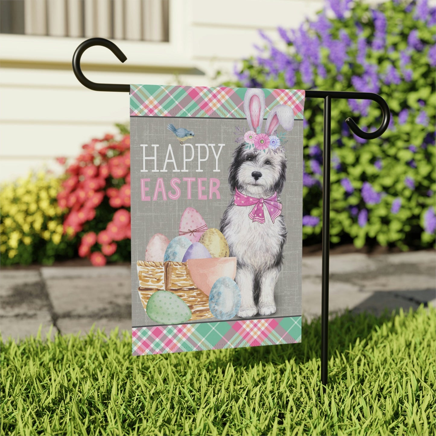 Sheepadoodle(GIRL) Easter Garden Flag - Doodle Mom & Dad Easter Gift, Double-sided Garden Flag, Stand Not Included