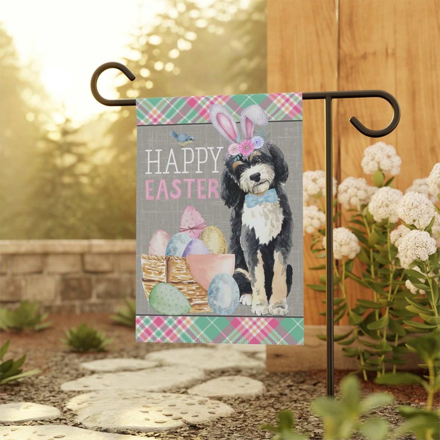 Bernedoodle(BOY) Easter Garden Flag - Fun Gift for Doodle Moms & Dads, Double-sided Garden Flag, Stand Not Included