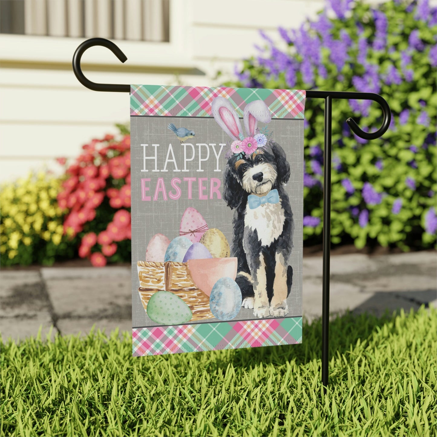 Bernedoodle(BOY) Easter Garden Flag - Fun Gift for Doodle Moms & Dads, Double-sided Garden Flag, Stand Not Included