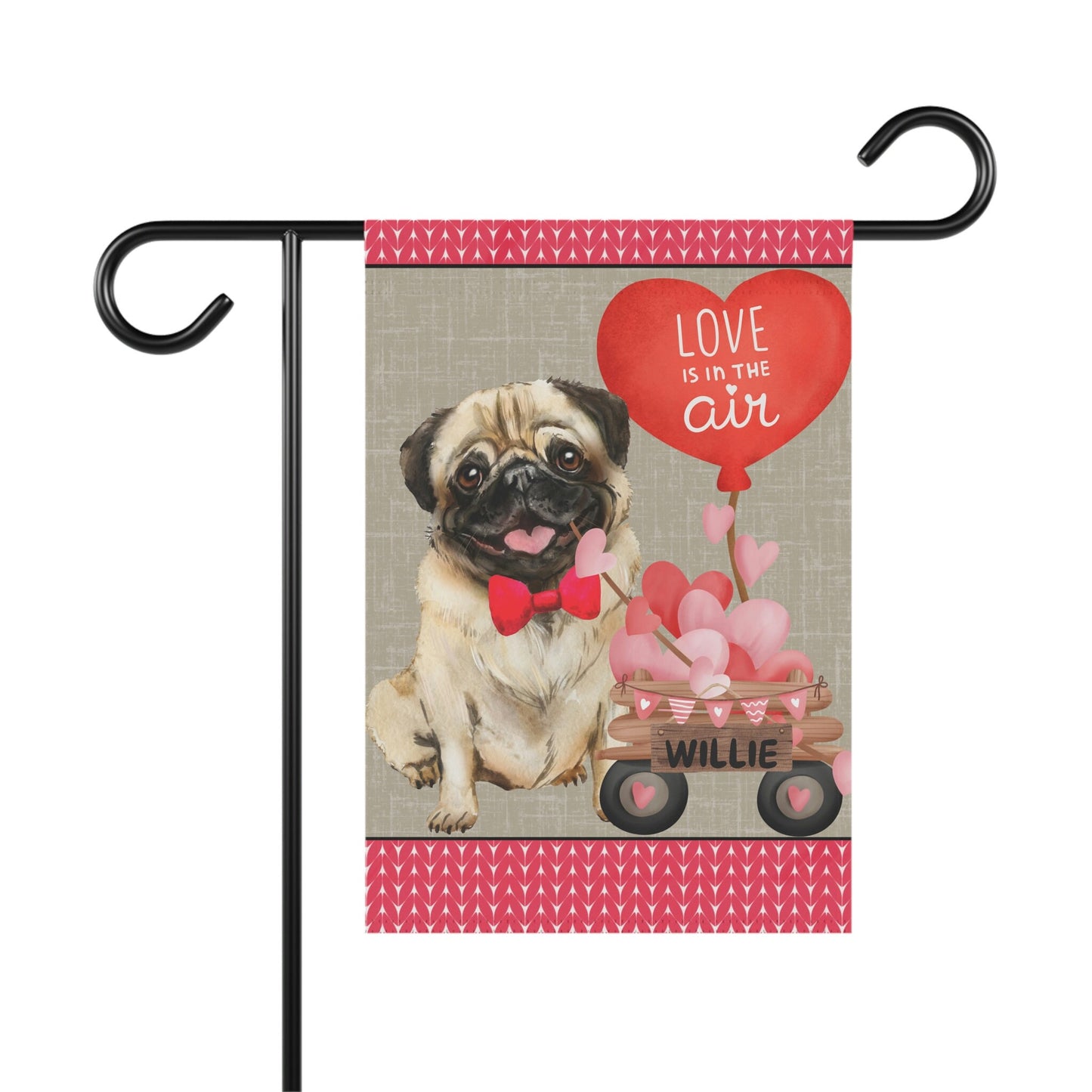 Personalized Pug Dog (BOY)Valentine Garden Flag - Fun Gift for Pug Moms & Dads, Double-sided Garden Flag, Stand Not Included