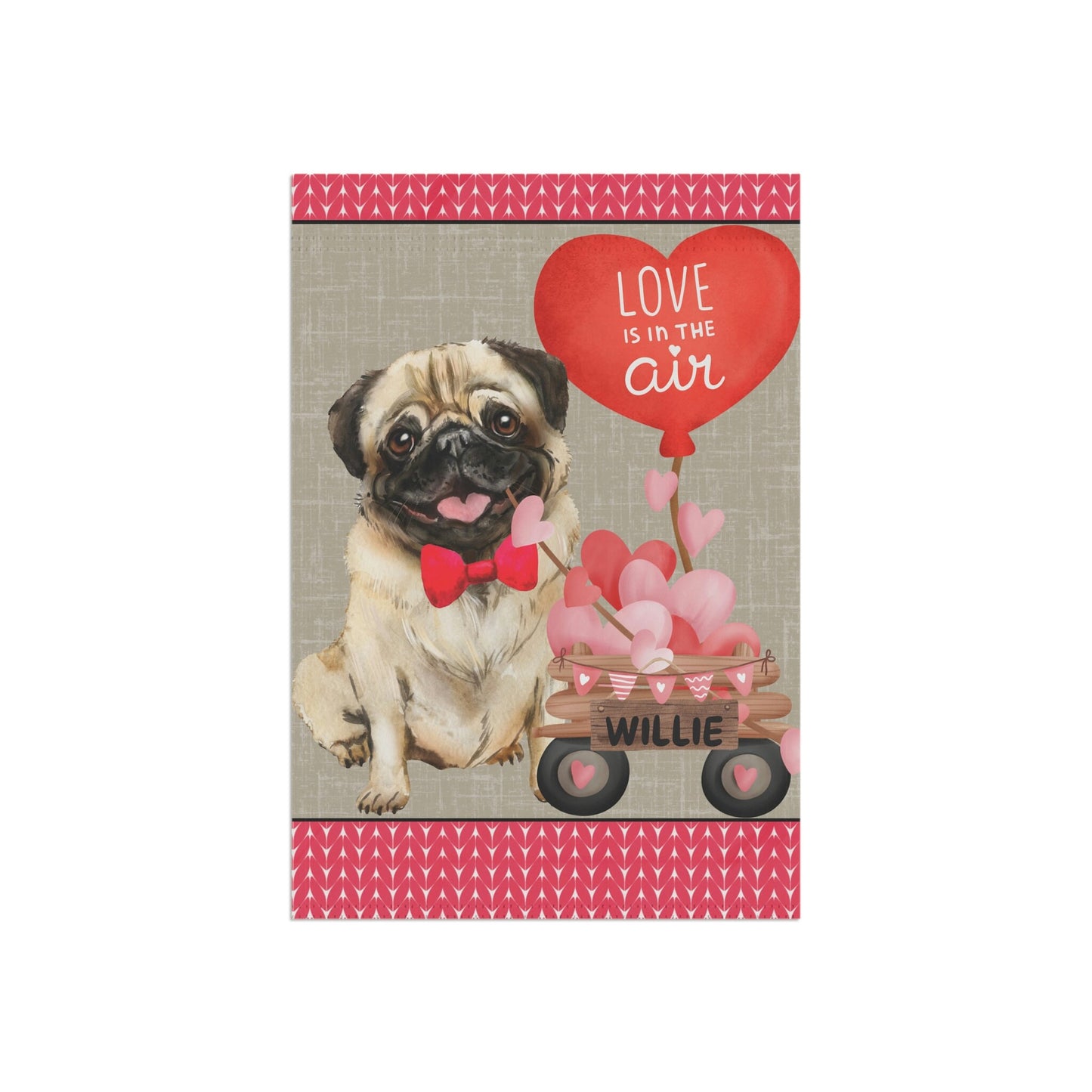 Personalized Pug Dog (BOY)Valentine Garden Flag - Fun Gift for Pug Moms & Dads, Double-sided Garden Flag, Stand Not Included