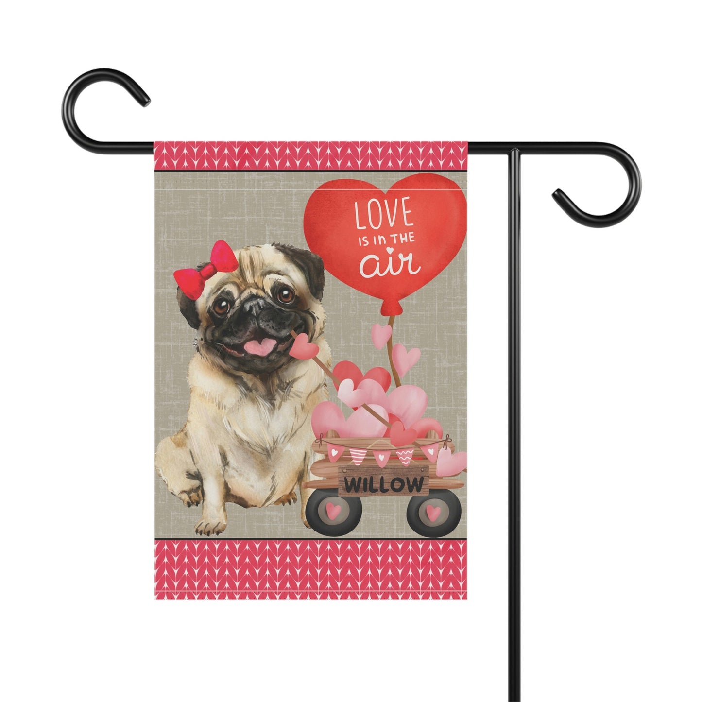 Copy of Personalized Pug Dog (GIRL)Valentine Garden Flag - Fun Gift for Pug Moms & Dads, Double-sided Garden Flag, Stand Not Inclu