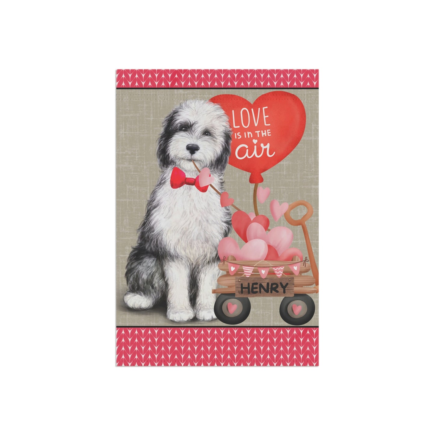 Personalized Sheepadoodle Dog (BOY)Valentine Garden Flag - Fun Gift for Doodle Moms & Dads, Double-sided Garden Flag, Stand Not In