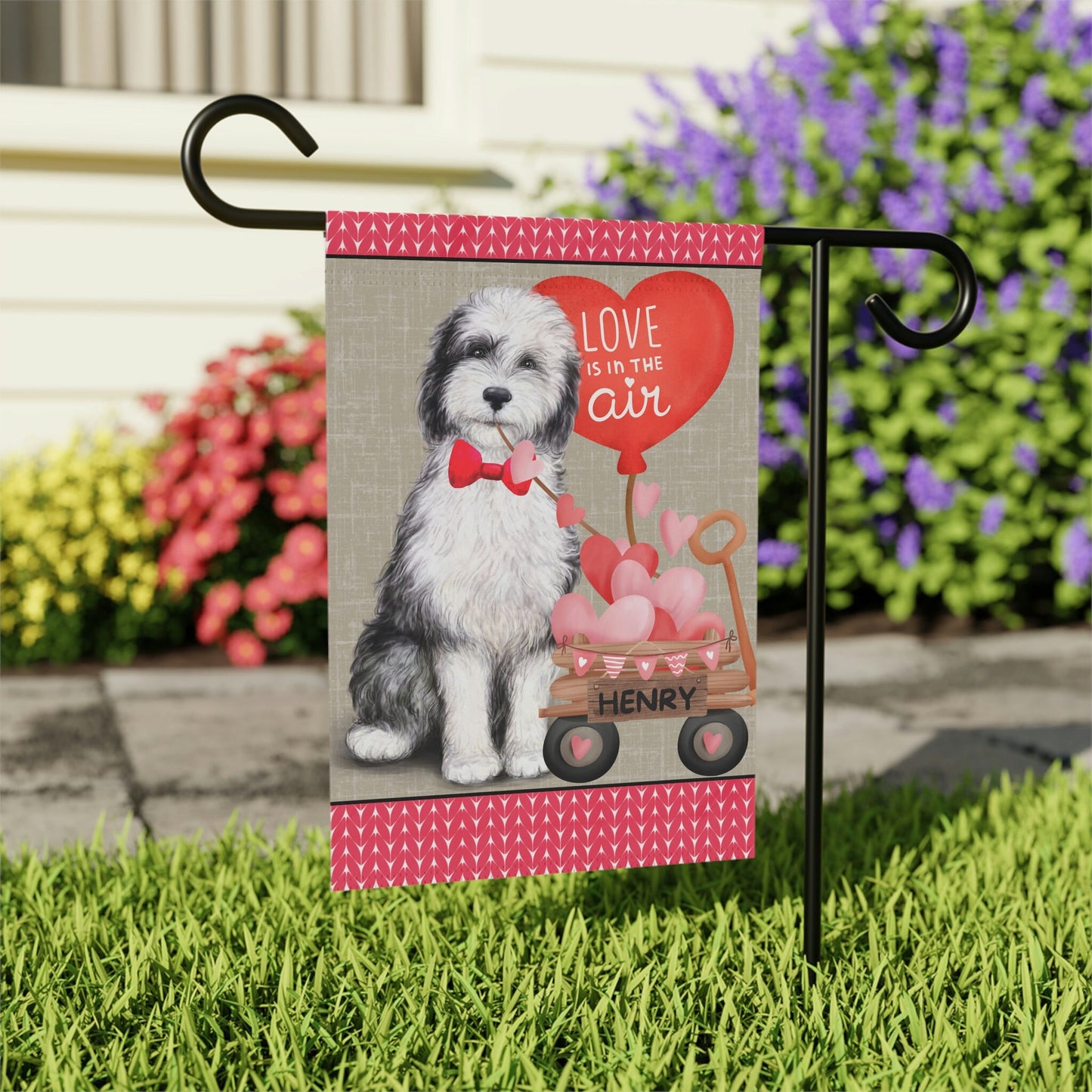 Personalized Sheepadoodle Dog (BOY)Valentine Garden Flag - Fun Gift for Doodle Moms & Dads, Double-sided Garden Flag, Stand Not In