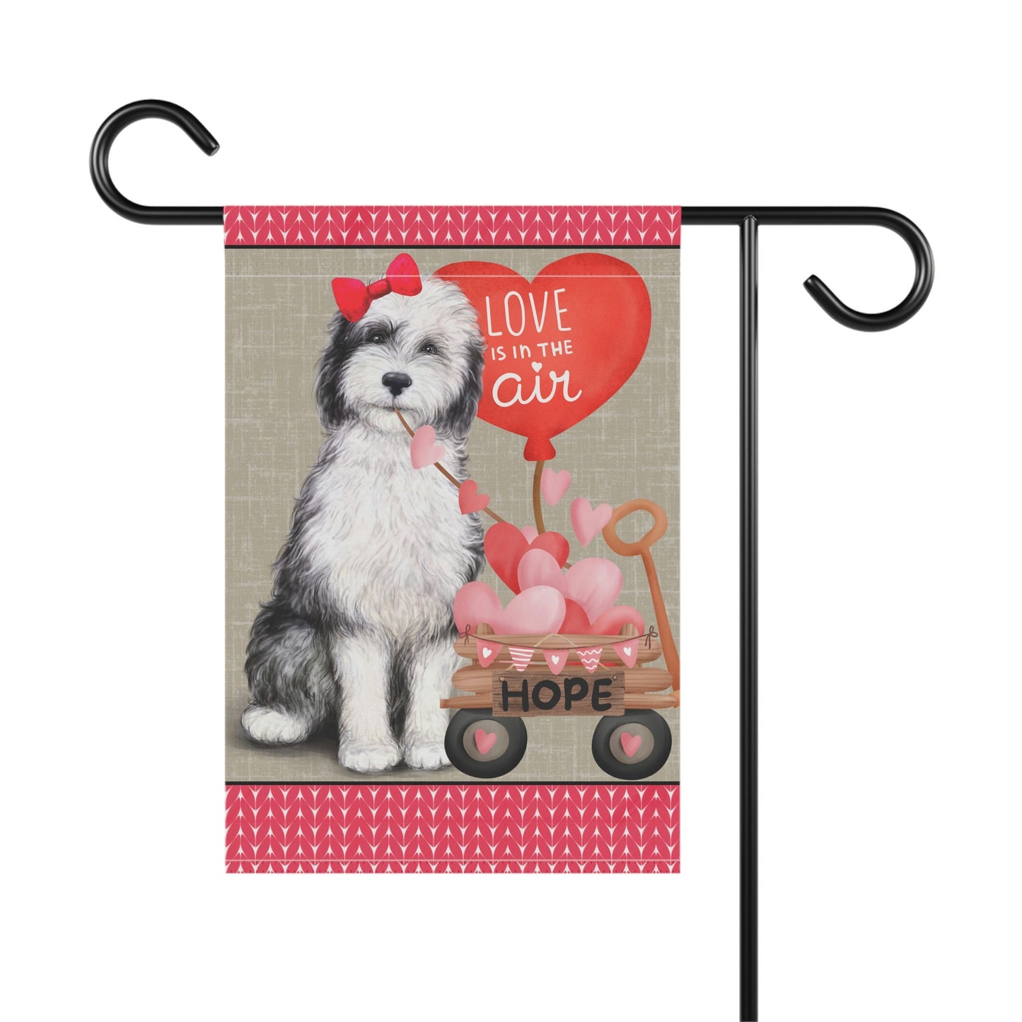 Personalized Sheepadoodle Dog (GIRL)Valentine Garden Flag - Fun Gift for Doodle Moms & Dads, Double-sided Garden Flag, Stand Not I