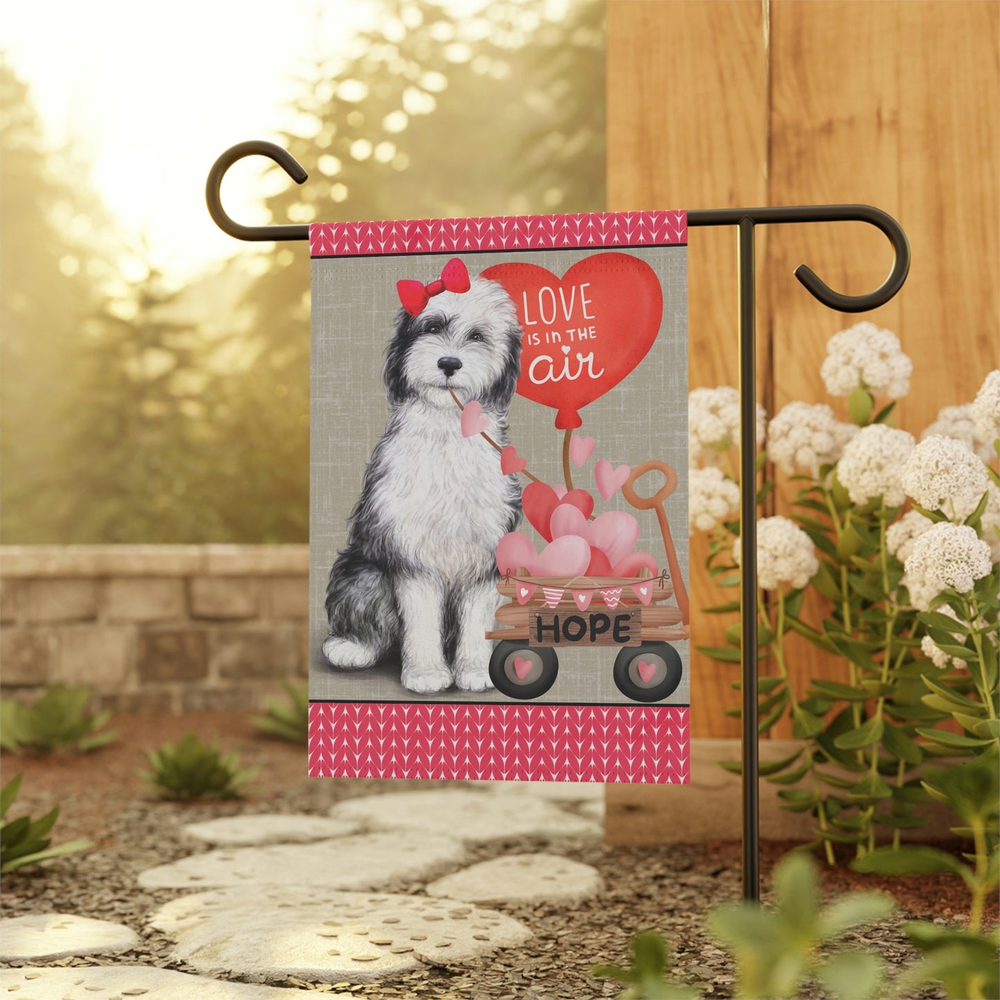 Personalized Sheepadoodle Dog (GIRL)Valentine Garden Flag - Fun Gift for Doodle Moms & Dads, Double-sided Garden Flag, Stand Not I