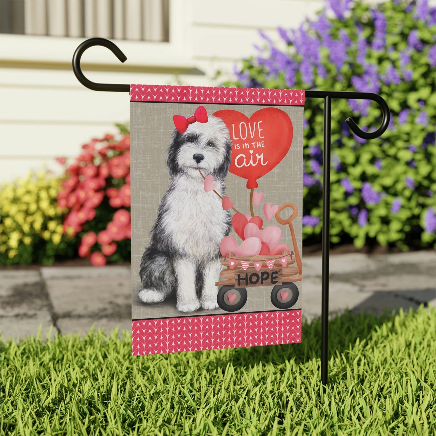 Personalized Sheepadoodle Dog (GIRL)Valentine Garden Flag - Fun Gift for Doodle Moms & Dads, Double-sided Garden Flag, Stand Not I