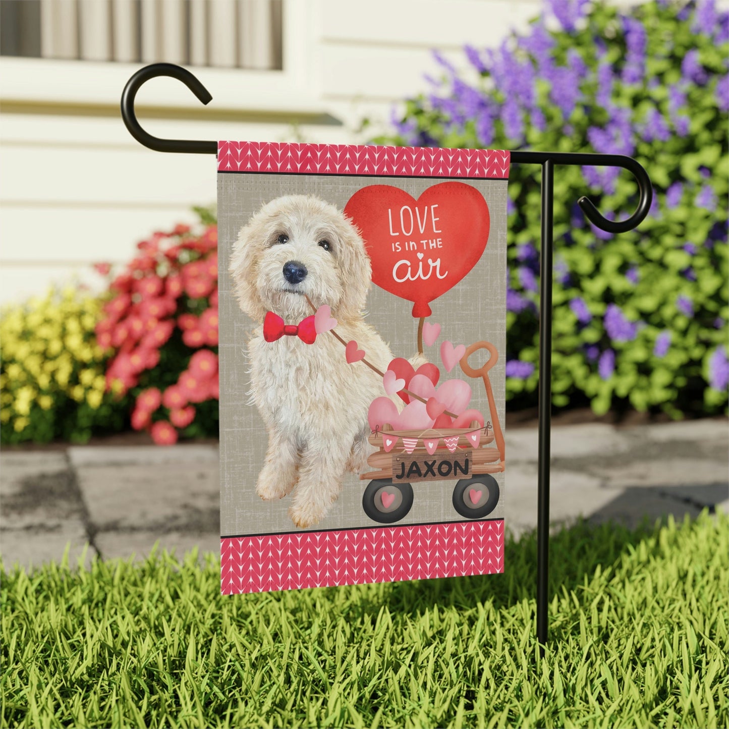 Personalized Light Blonde Doodle Dog (BOY)Valentine Garden Flag - Doodle Mom & Dad Gift, Double-sided Garden Flag, Stand Not Inclu