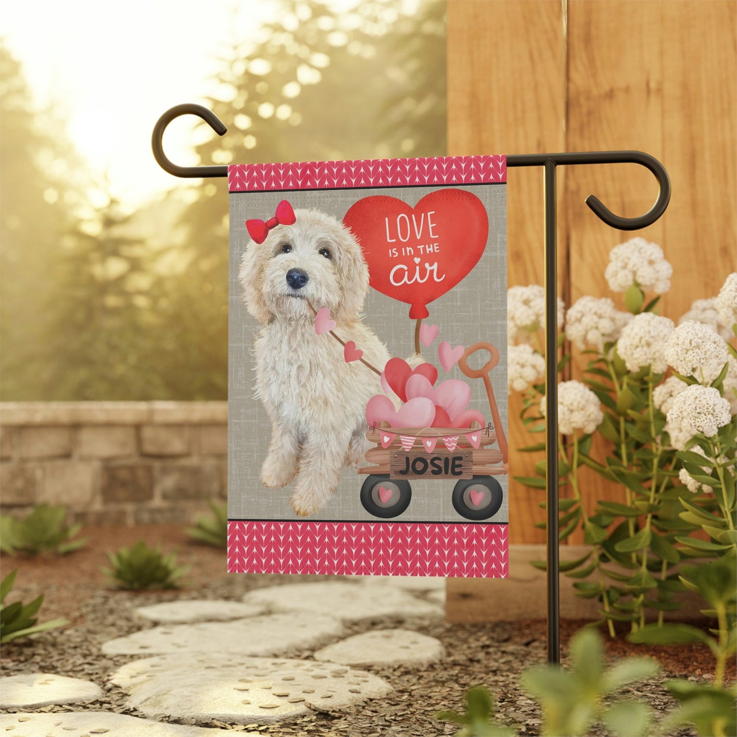 Personalized Light Blonde Doodle Dog (GIRL)Valentine Garden Flag - Doodle Mom & Dad Gift, Double-sided Garden Flag, Stand Not Inlu