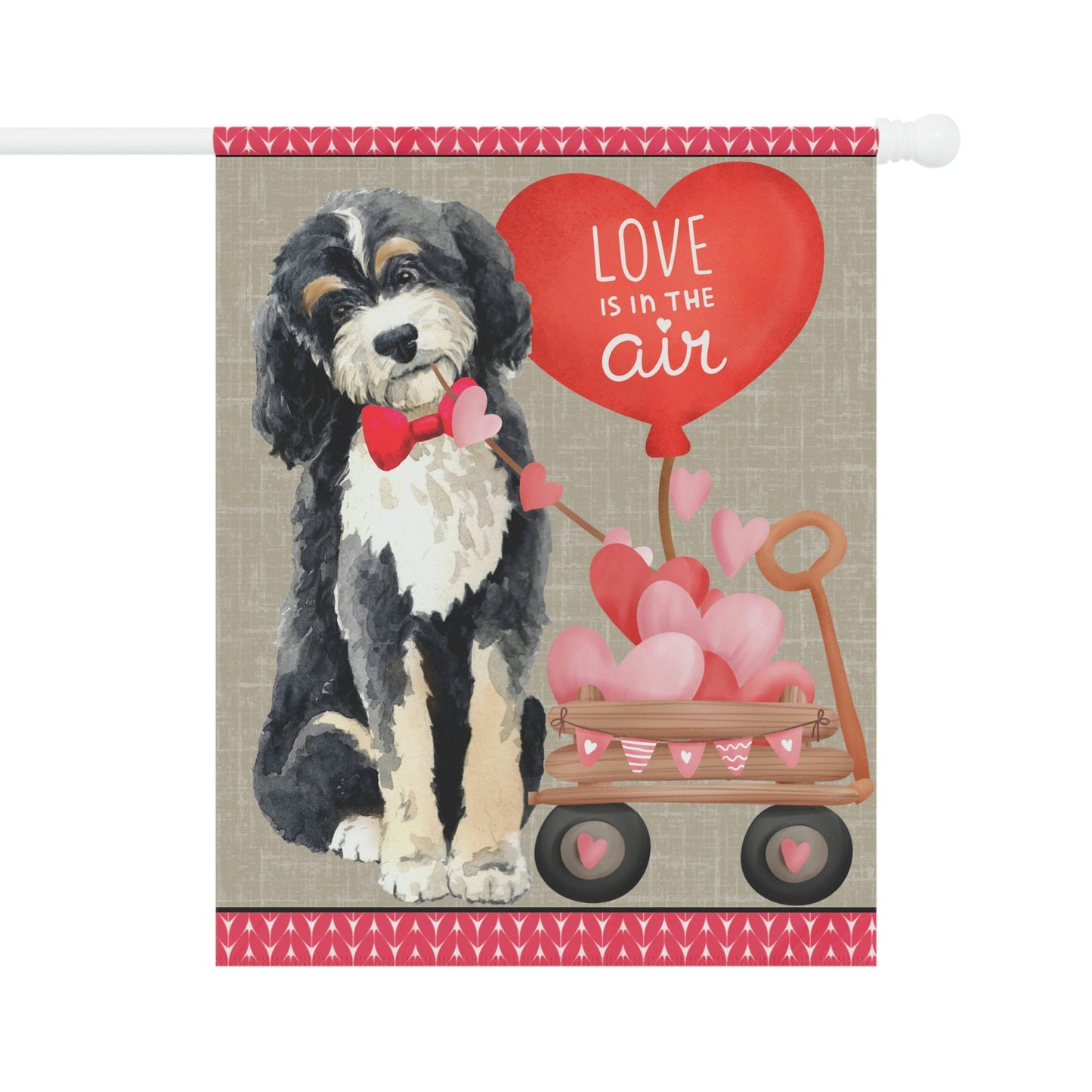 Bernedoodle (boy) Valentine Large Gift Flag - Bernedoodle Home & Garden Flag Banner, Bernedoodle Mom/Dad Gift, Pole Not Included